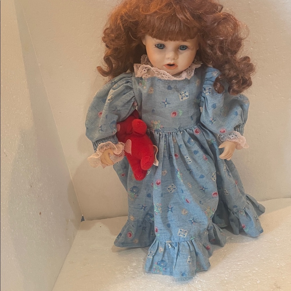 Vintage 90’s Camelot porcelain Doll Amy Red bear dress Bloomers stand Limited Ed